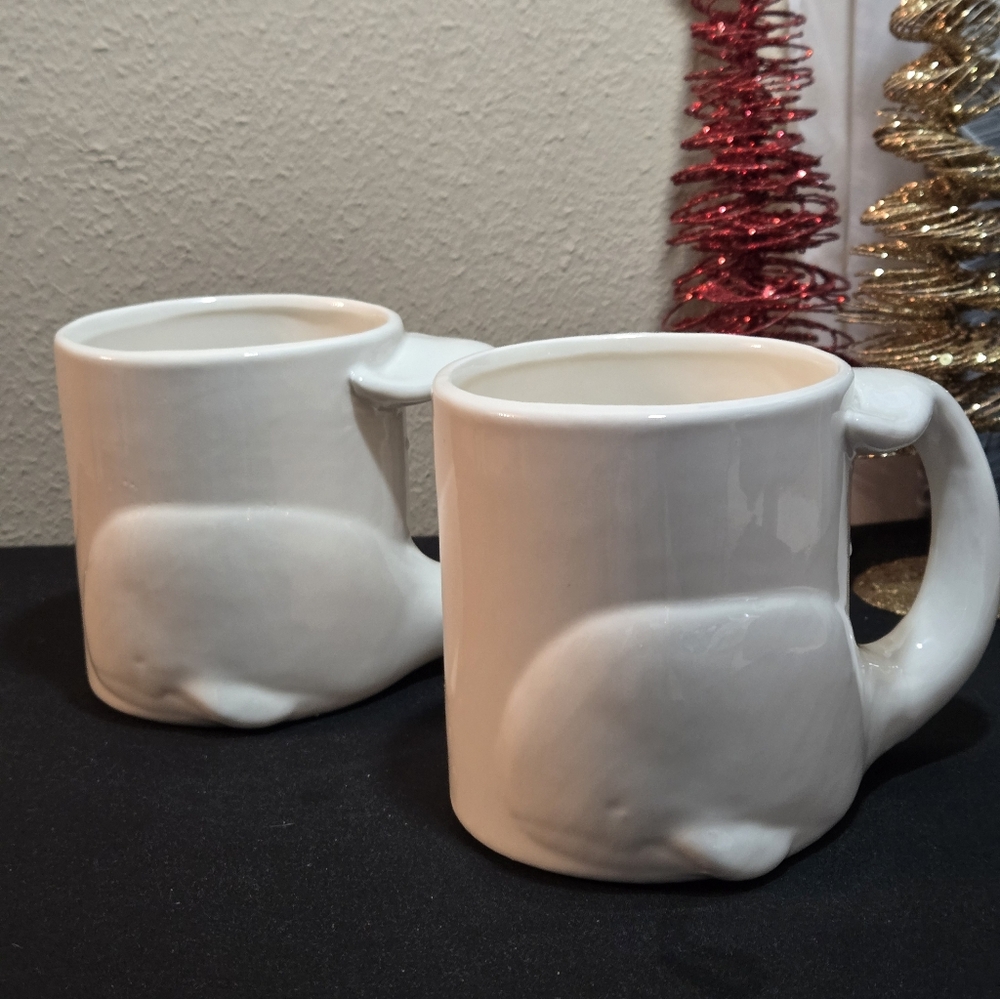 White Ceramic Made In Spain Batela Set Of Two Whale Mugs